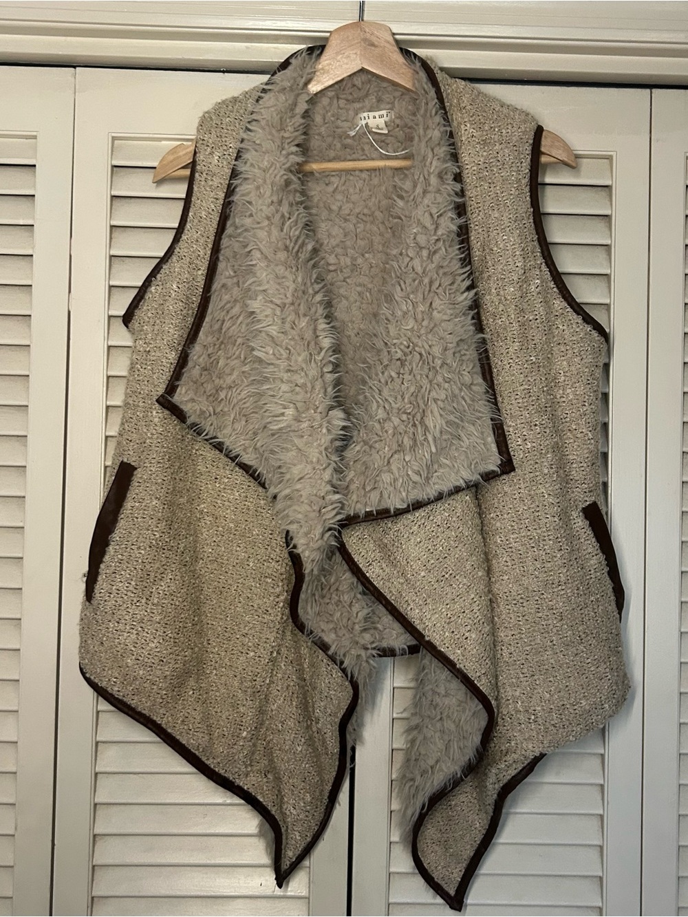 Cozy Faux-Shearling Open Front Vest in Taupe